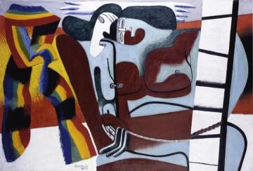 Two Figures with a Multicolored Scarf Artwork by Charles Edouard Jeanneret