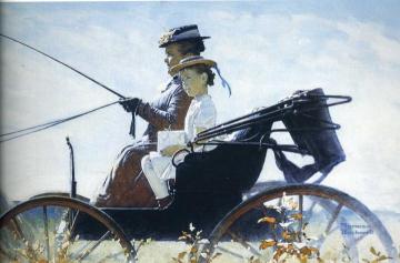 Girl And Lady Riding On Carriage Artwork by Norman Rockwell