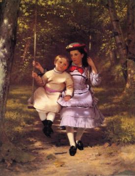 Two Girls on a Swing Artwork by John George Brown