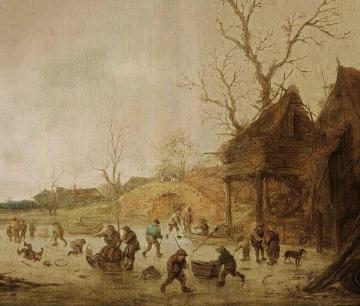 A Winter Landscape with Skaters, Children Playing Kolf Artwork by Isaac van Ostade