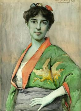 Woman in a Japanese Kimono Artwork by Irving R. Wiles