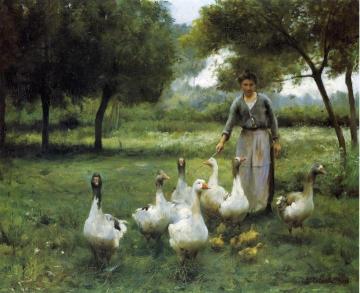 Guiding The Geese Artwork by Therese Marthe Francoise Cotard-Dupre