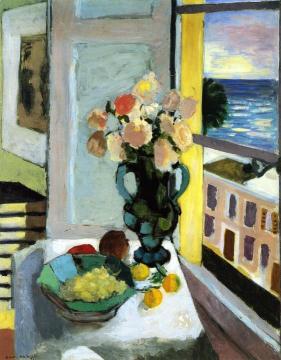 Safrano Roses In Front Of The Window Artwork by Henri Matisse