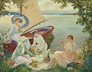 Luncheon at Water's Edge Artwork by Edward Cucuel