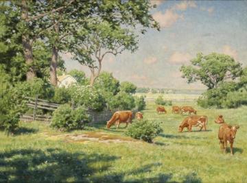 Grazing cows Artwork by Johan Krouthén