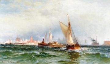 Steamships and Sailing Boats in New York Harbor Artwork by Edward Moran