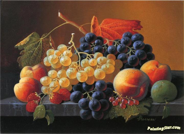 Still Life Of Fruit On A Marble Tabletop Artwork by Severin Roesen