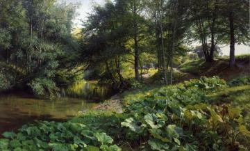 A Wooded River Landscape with Deer beyond Artwork by Peder Mork Monsted