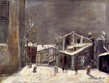 The House of Mimi Pinson in the Snow Artwork by Maurice Utrillo