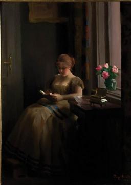 Interior Scene with Woman Reading Near Window Artwork by Emil Pap