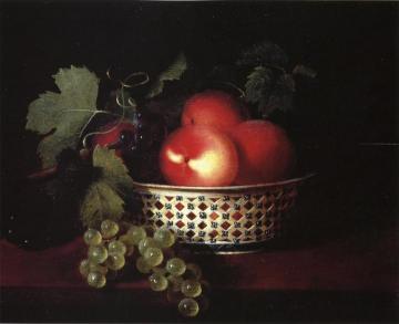 Peaches and Grapes in a Porcelain Bowl Artwork by Sarah Miriam Peale