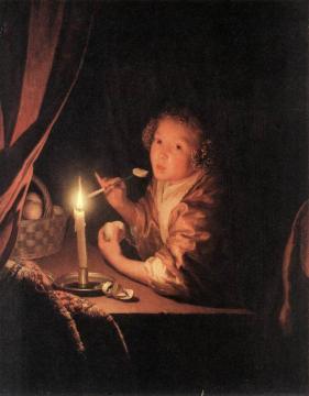 Girl Eating an Apple Artwork by Godfried Schalcken