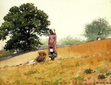 Boy and Girl on a Hillside Artwork by Winslow Homer