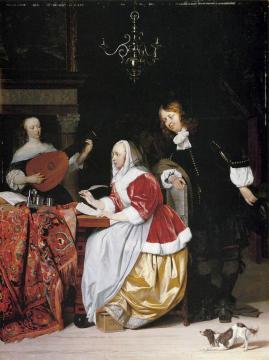 A Young Woman Composing Music Artwork by Gabriel Metsu