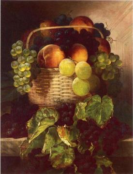 Still Life with Grapes. Plums and Peaches in a Basket Artwork by William Mason Brown