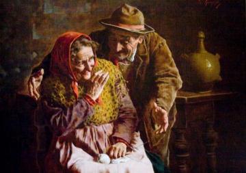 Peasant man and woman Artwork by Eugenio Zampighi