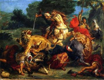 Lion Hunt Artwork by Eugène Delacroix