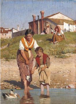 Feeding the Ducks Artwork by Eugen Von Blaas