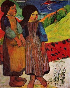 Breton Girls by the Sea Artwork by Paul Gauguin