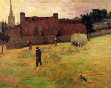 Haymaking Artwork by Paul Gauguin