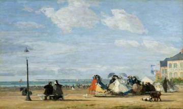The Beach at Trouville: The Empress Eugenie Artwork by Eugène-Louis Boudin