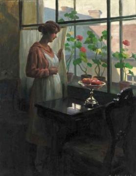 Lady At A Sunlit Window Artwork by Emil Pap