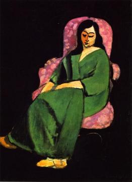Lorette in a Green Robe against a Black Background Artwork by Henri Matisse