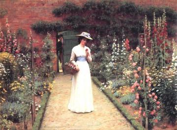 Lady in a Garden Artwork by Edmund Blair Leighton