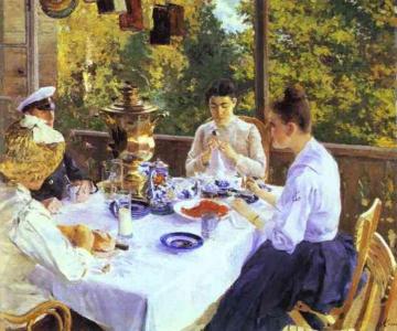 At a Tea Table. Artwork by Constantin Alexeevich Korovin
