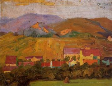 Village with Mountains Artwork by Egon Schiele