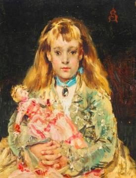 Girl with a Doll Artwork by Alfred Stevens