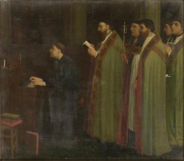 Interior with an Organist and a Procession Artwork by Alphonse Legros