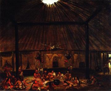 Interior Of A Mandan Lodge Artwork by George Catlin