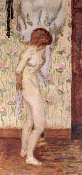 Nude With Rose Patterned Curtain Artwork by Pierre Bonnard