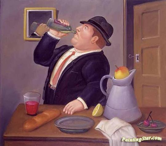 Man Drinking Artwork by Fernando Botero