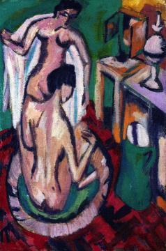 Two Naked Girls in a Flat Pan Artwork by Ernst Ludwig Kirchner