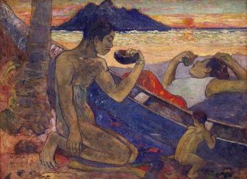 The Canoe: A Tahitian Family Artwork by Paul Gauguin