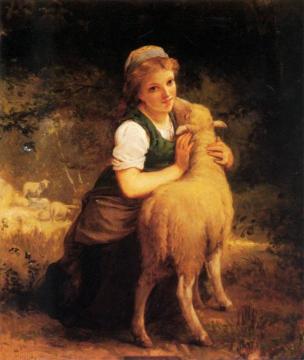 Young Girl With Lamb Artwork by Emile Munier