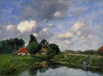 River near Dunkirk Artwork by Eugène-Louis Boudin