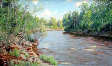 River with wooded banks Artwork by Johan Krouthén