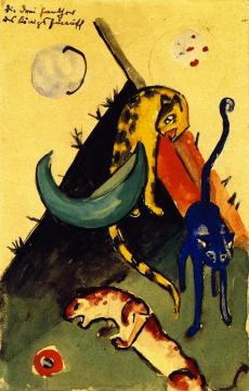 The Three Panthers of King Jussuff Artwork by Franz Marc