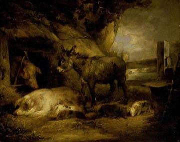 Donkey and Pigs Artwork by George Morland