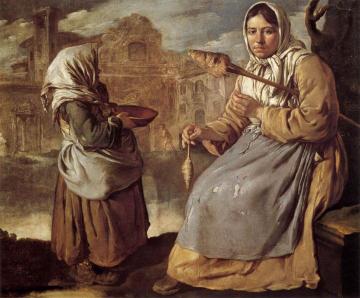 Little Beggar Girl And Woman Spinning Artwork by Giacomo Ceruti