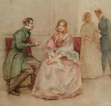 A gallant suitor and his beautiful lady Artwork by Madeleine Jeanne Lemaire