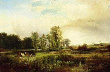 Summer Landscape with Cows Artwork by Thomas Moran