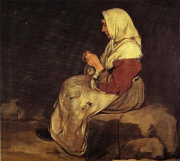 A woman braiding wicker Artwork by Giacomo Ceruti