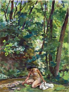 Nude by the Stream Artwork by Pyotr Konchalovsky