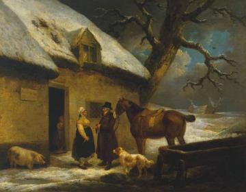 Outside an Inn, Winter Artwork by George Morland