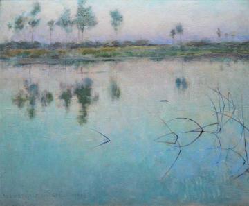 Reflections at Grez sur Loing Artwork by Willard Leroy Metcalf