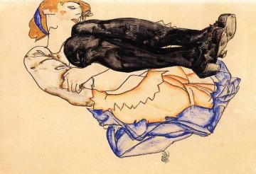 Woman with Blue Stockings Artwork by Egon Schiele